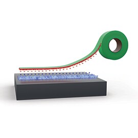 Elektrostatická přilnavost je nejběžnější v aplikacích s lepicími páskami. Grafické znázornění elektrostatické přilnavosti pásky k podkladu.